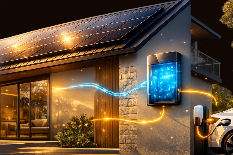 Rooftop solar array generating power for a hybrid system