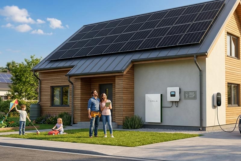 Home battery storage unit installed on a wall
