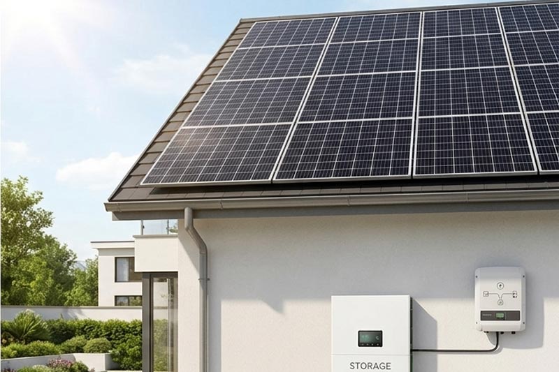 Rooftop solar array generating power for a hybrid system