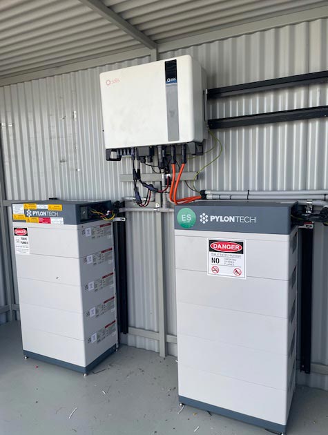 Home battery storage unit installed on a wall